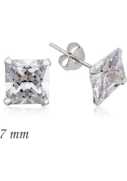 925 Ayar Gümüş Kare Tek Taş Zirkon Küpe - 7 mm (EA1160230) (7272)