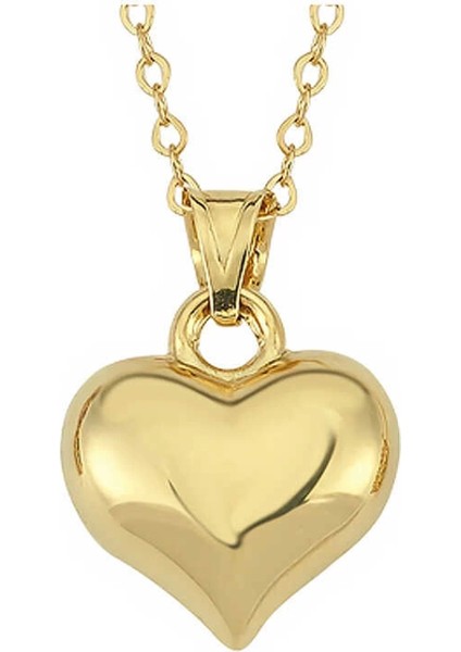925 Ayar Gümüş 3 Boyutlu Gold Kalp Kadın Kolye (T7803) (7272)