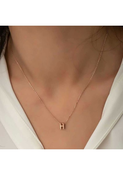 925 Ayar Gümüş Rose 3 Boyutlu H Harf Kadın Gümüş Kolye (T5921) (7272)