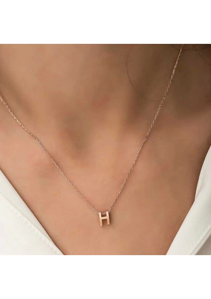 925 Ayar Gümüş Rose 3 Boyutlu H Harf Kadın Gümüş Kolye (T5921) (7272) fiyatları