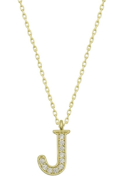 925 Ayar Gümüş Gold J Harfi Kadın Gümüş Kolye (T6617) (7272)