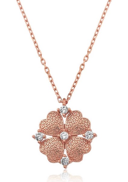 925 Ayar Gümüş Kalp Yapraklı Çiçek Kadın Gümüş Kolye (T4591) (7272)