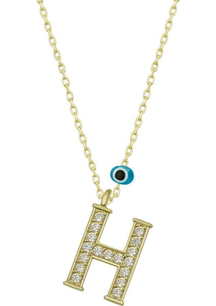 925 Ayar Gümüş Nazar Gold H Harfi Kadın Gümüş Kolye (T6783) (7272)