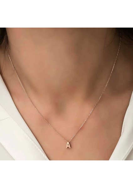 925 Ayar Gümüş Rose 3 Boyutlu A Harf Kadın Gümüş Kolye (T5919) (7272)