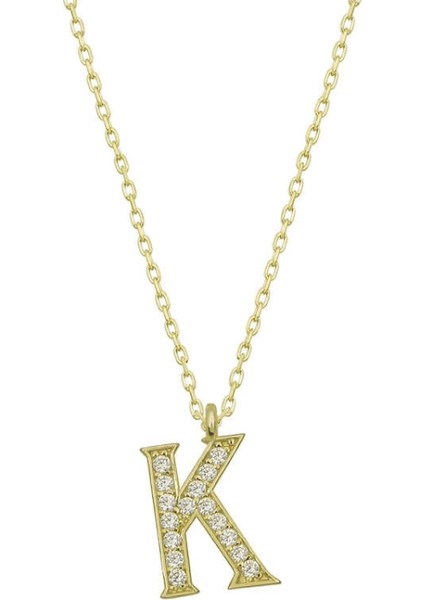 925 Ayar Gümüş Gold K Harfi Kadın Gümüş Kolye (T6618) (7272)