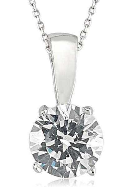 925 Ayar Gümüş Tek Taş Kadın Gümüş Kolye (SET101139P) (7272)