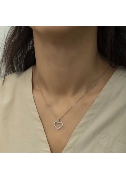 925 Ayar Gümüş Kalp Bayan Gümüş Kolye (T6025) (7272) fiyatları