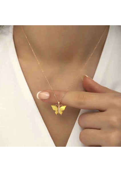 925 Ayar Gümüş Rose Sarı Kaplangözü Taşlı Kelebek Kolye (T5918) (7272) indirimleri