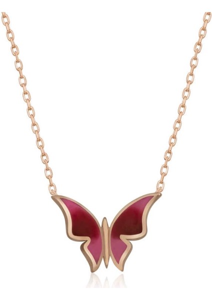 925 Ayar Gümüş Rose Minimal Kelebek Kadın Gümüş Kolye (T5954) (7272)