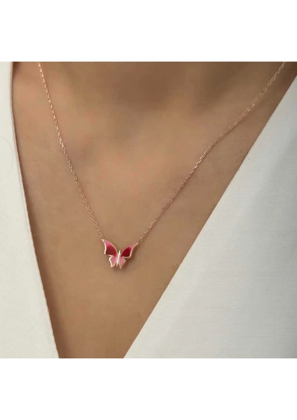 925 Ayar Gümüş Rose Minimal Kelebek Kadın Gümüş Kolye (T5954) (7272) fırsatları