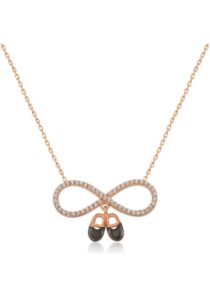 925 Ayar Gümüş Rose Bebek Patikli Sonsuzluk Kolye (T4284) (7272) fiyatları
