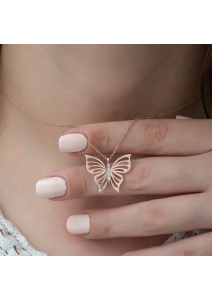 925 Ayar ​gümüş Rose Bahar Kelebeği Kadın Gümüş Kolye (T4879) (7272) modelleri