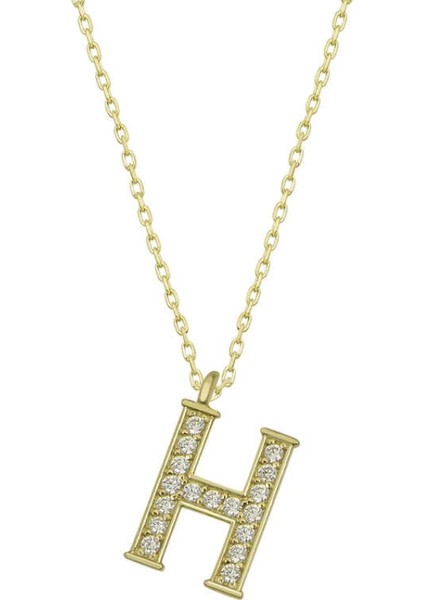 925 Ayar Gümüş Gold H Harfi Kadın Gümüş Kolye (T6614) (7272)