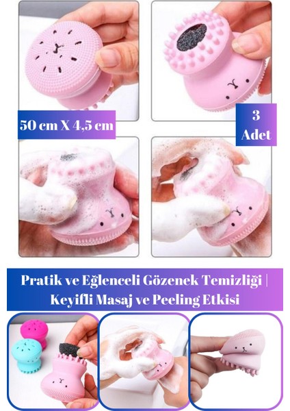 3'lü Çift Taraflı Esnek Siyah Nokta Temizleyici ve Masaj Fırçası