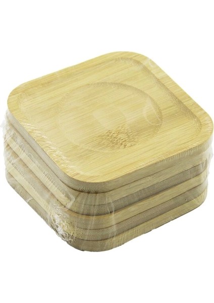 Kare= 9.7 x 9.7cm 6pcs Bambu - Ahşap Çay Tabak (4887)