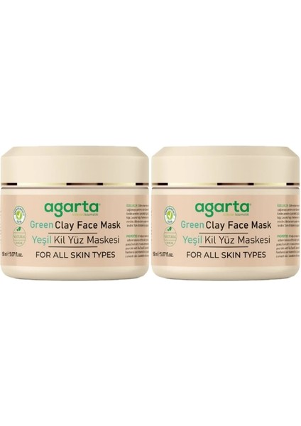 Agarta Doğal Yeşil Kil Yüz Maskesi 150ML (2 Li Set)