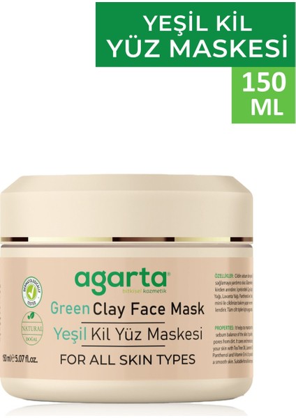 Agarta Doğal Yeşil Kil Yüz Maskesi 150ML (2 Li Set) modelleri