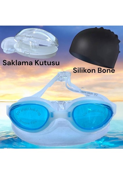 Turkuaz 2'li Yüzücü Gözlüğü Seti, Silikon Bone, Kulak Tıkacı ve Saklama Kutusu