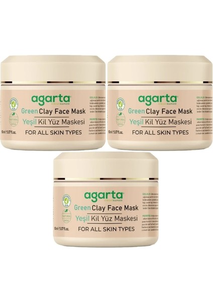 Agarta Doğal Yeşil Kil Yüz Maskesi 150ML (3 Lü Set)
