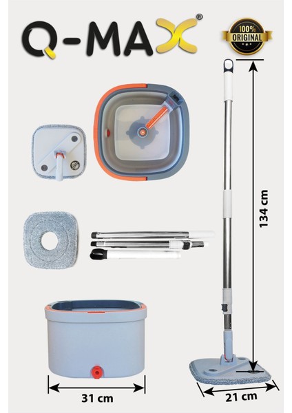 Kare Döner Başlıklı Mikrofiber Mop ve Vilada Kova Seti, Yedek Bez Hediyeli fiyatları