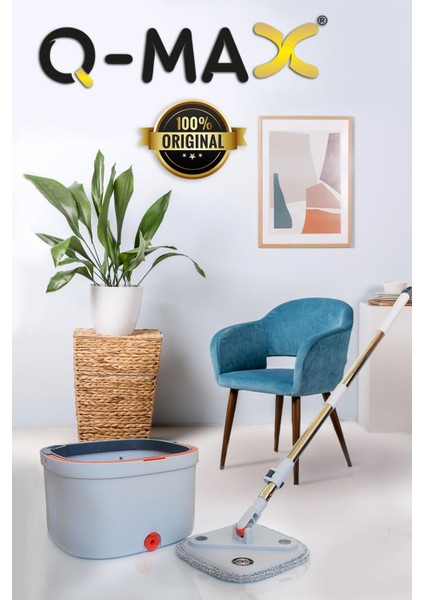 Kare Döner Başlıklı Mikrofiber Mop ve Vilada Kova Seti, Yedek Bez Hediyeli