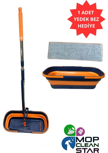 Pratik 360° Dönen Kendinden Sıkmalı Katlanabilir Tekerlekli Mop Seti, Bez