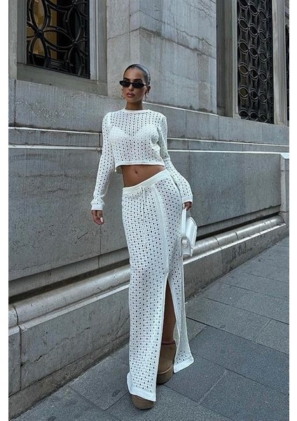 Macey Kroşe Crop Takım 9882