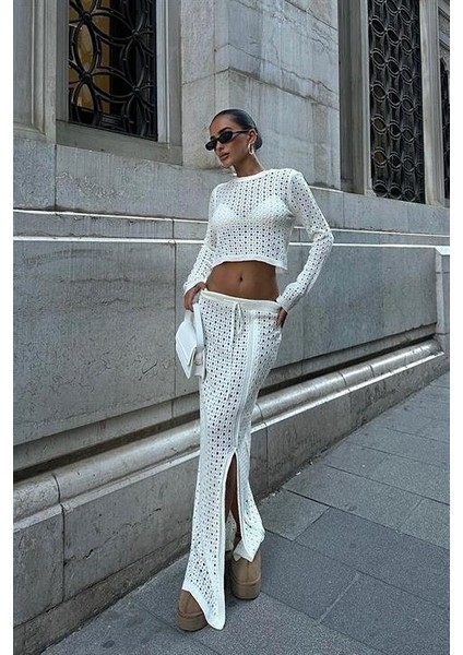 Macey Kroşe Crop Takım 9882
