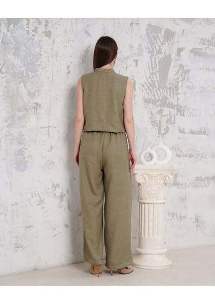Broşlu Yelek Pantolon Takım Haki S255821