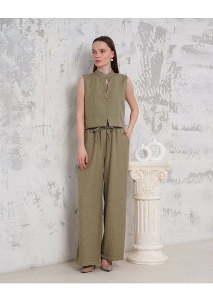 Broşlu Yelek Pantolon Takım Haki S255821