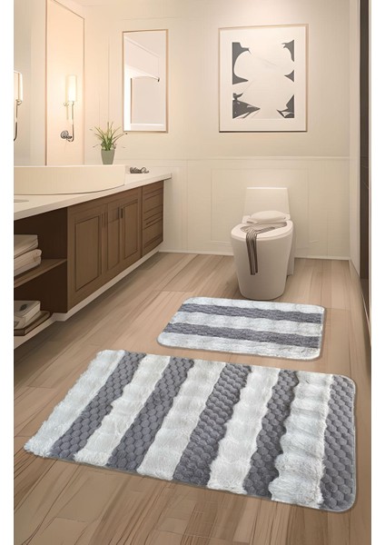 Serante Tavşan Tüyü, Kaymaz Taban, Pofuduk, Yumuşacık, Yıkanabilir 2'li Banyo Paspası