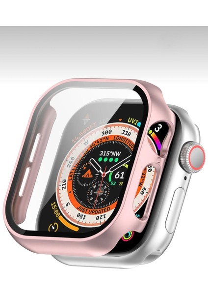Apple Watch Se 44MM Uyumlu Zarif Elmas Taşlı Rose Gold Kasa ve Ekran Koruyucu Kılıf