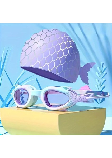 Su Geçirmez Çocuk Yüzücü Gözlüğü Uv Koruma Mor Takım