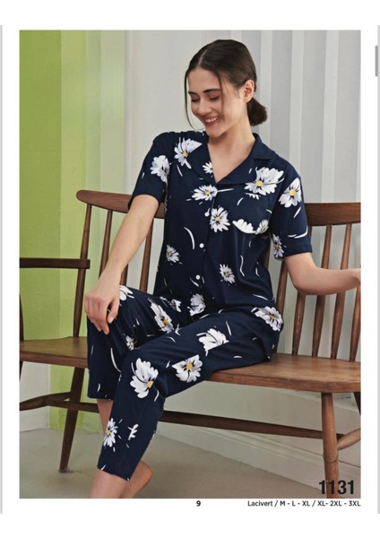 Kadın Gömlek Yaka Pamuklu Likralı Kısa Kol Pijama Takımı 1131 - 1 Adet