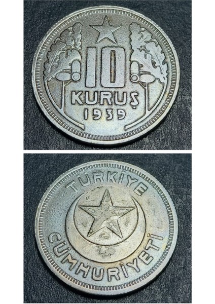 3996368570370TZL26 1939 10KURUŞ Darphane Setinden Çıkma Eski Madeni Para
