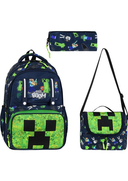 Mıne Creeper Lisanslı Termal Beslenmeli Ilk Okul Çantası Seti