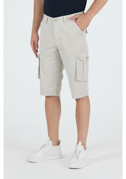 Erkek Kargo Cepli Diz Altı Uzun Şort Taş Rengi Bermuda Kapri fiyatları