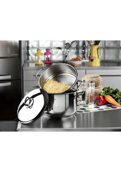 Çelik Kuskus Tencere 20X14 cm Çelik Kapaklı-Çelik Kulplu