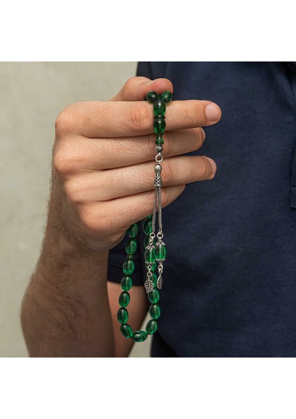 Gümüş Püsküllü Yeşil Ateş Kehribar Tesbih fırsatları