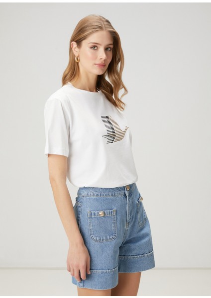 Kırık Beyaz Logo Detaylı T-Shirt modelleri