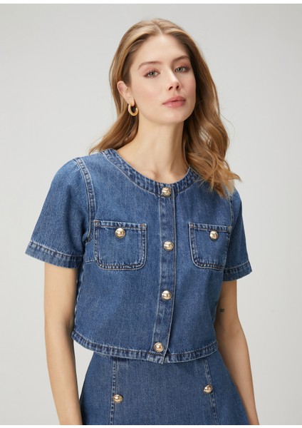 Mavi Kısa Kol Denim Ceket