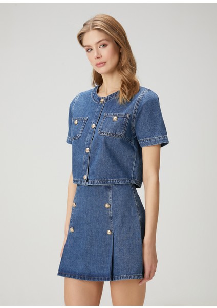 Mavi Kısa Kol Denim Ceket