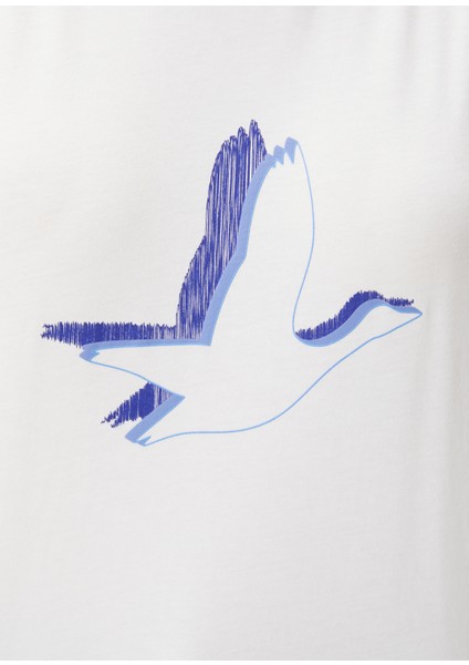 Kırık Beyaz Logo Baskılı T-Shirt