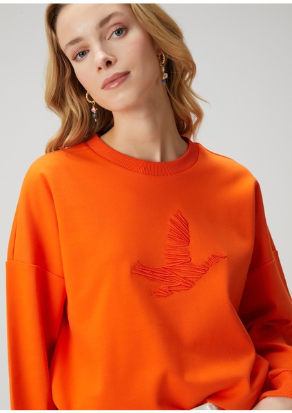 Oversize Mercan Logo Nakışlı Sweatshirt