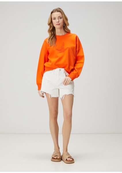 Oversize Mercan Logo Nakışlı Sweatshirt