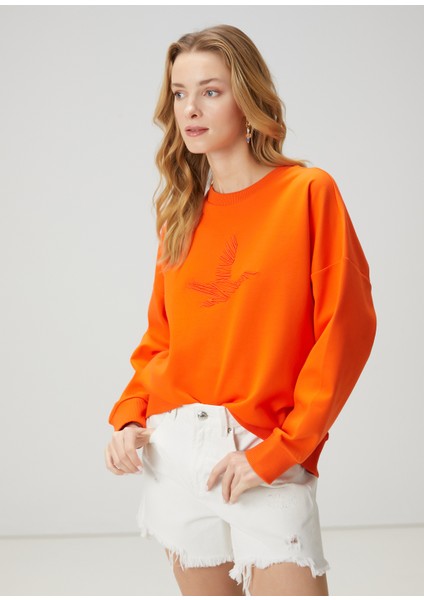 Oversize Mercan Logo Nakışlı Sweatshirt
