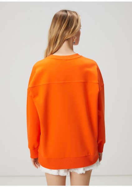 Oversize Mercan Logo Nakışlı Sweatshirt