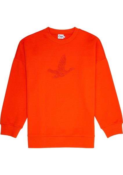 Oversize Mercan Logo Nakışlı Sweatshirt