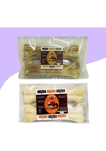 12CM Beyaz ve Naturel Press Çiğneme Kemiği 2X2LI Paket (4 Adet)