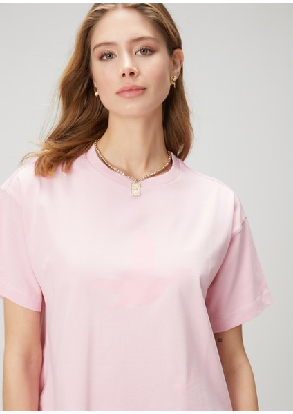 Pembe Logo Detaylı Mini Elbise